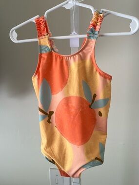 NWT Zara Girls' Multicolor Peach Print Ruffle Strap Swimsuit 3Y